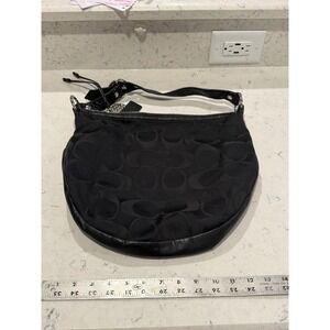 Coach Signature C Black Fabric Leather Hobo Shoulder Bag Silver Hardware